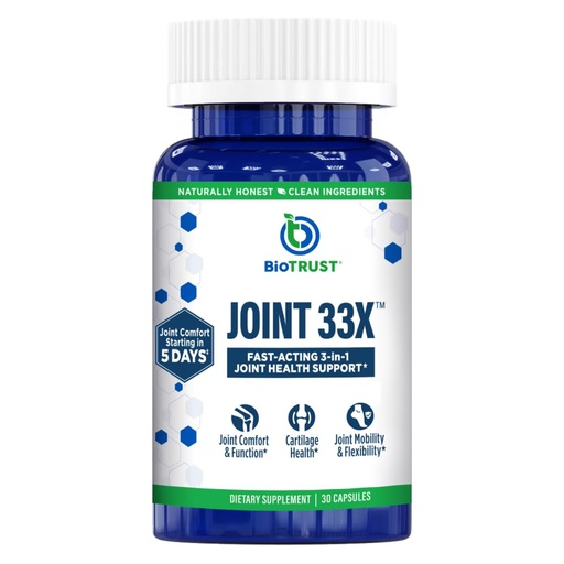 [BRSRABL7OEGRADLF] BioTrust Joint 33X Advanced 3-in-1 Joint Support Supplement - Healthy Flexibility, Mobility Relief & Comfort - Boswellia Serrata, Type II Collagen, Hyaluronic Acid - 30 Capsules​