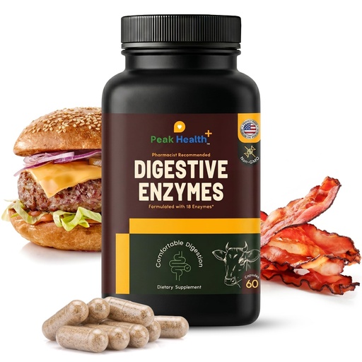 [BRSREFI7CQMWMGTG] Peak Health, Digestive Enzymes for Foodies | Digestive Support for Meat, Carbs, Fat, Milk and Vegetable Digestion – Pharmacist Formulated 60 Count - USA