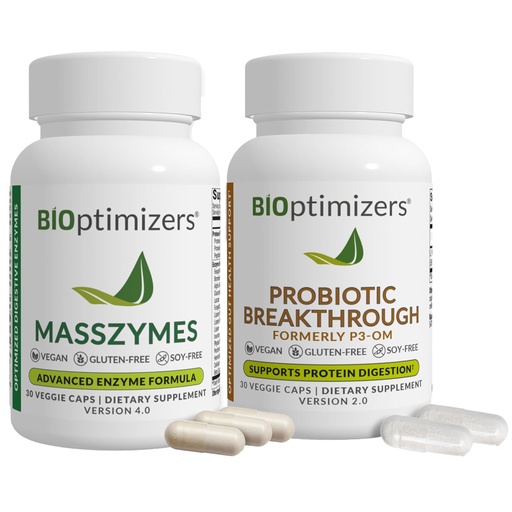 [BRSREGT4CQNGG33D] BiOptimizers Digestive Health Bundle – MassZymes Enzymes & Probiotic Breakthrough with Prebiotics – Max Nutrient Absorption, Gut & Immune Support – Energy, Recovery & Clarity – 60 Vegan Capsules