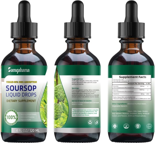 [BRSRAAQFO4PB633F] Soursop Bitters Liquid Drops,Vitamin C, Dietary Fiber, Gluten Free,120ml, 4 Fl Oz (3 Pack)