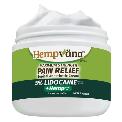 [BRSROEITC4MRQDLV] Hempvana 5% Lidocaine Relief Cream, Maximum Strength, AS SEEN ON TV, Strong Cream, Numbs Irritated Nerves for Fast Anorectal Relief, Non-Greasy, Targeted Long-Lasting Relief. Enriched with Hemp, 3 Oz