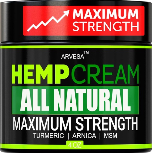 [BRSWGAI6PIFA2HI4] Natural Hemp Cream - Maximum Strength Gel - Hemp Cream with Arnica, MSM, Glucosamine, Menthol, Aloe, Turmeric, Boswellia - Fast Absorption, Non-Greasy, Lightweight - Advanced Formula - 4 oz