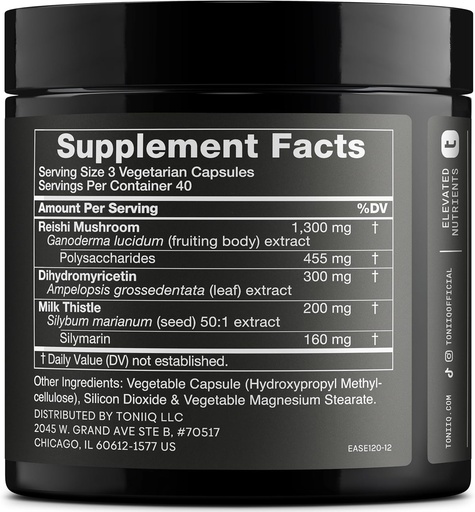 [BRSWGAL5O5YRGDLZ] Toniiq Ease with DHM - Full Liver Support for a Night Out - 120 Capsules - 50x Super Concentrated Extract