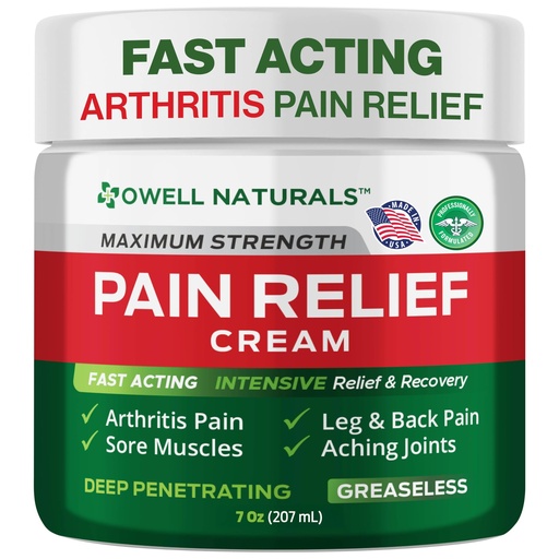 [BRSWIFAIOZ5GG2YV] Owell Naturals Deep Penetrating Pain Relief Cream, Maximum Strength Formula for Joints & Muscles, Lower Back, Knees, Hands, Legs, Ankle – Fast Acting Comfort, 7 oz