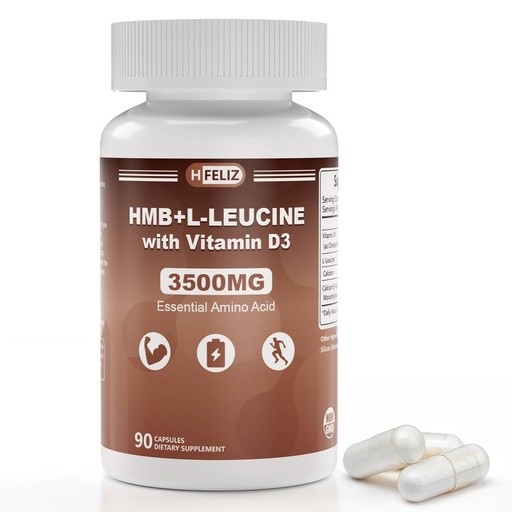 [BRSRAA37CIIROCT3] HMB and Leucine Supplement, 3500mg L-Leucine HMB with Vitamin D3, Amino Acid BCAA for Men, Vegan, Gluten Free, 90 Capsules