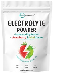 Micro Ingredients Hydration Electrolyte Powder, 2 lbs (106 Servings) | Natural Strawberry Kiwi Flavored Electrolytes | High Potassium 1,000mg | Sugar Free, Drink Mix, Keto Friendly, Non-GMO