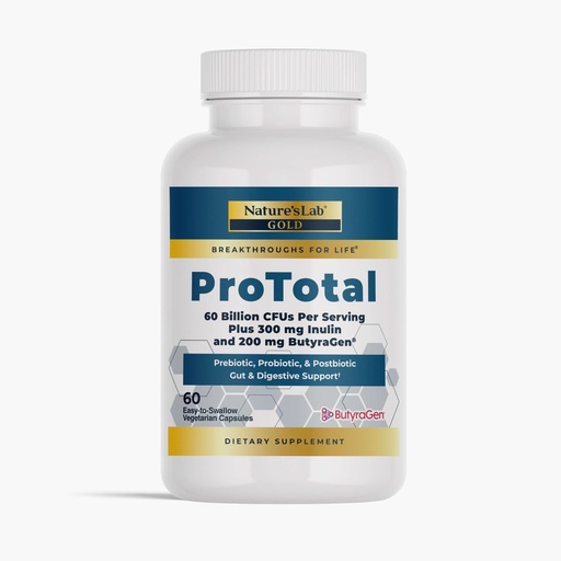 [BRSRAZQOO4GR43DU] Nature's Lab Gold ProTotal - 60 Billion CFU Probiotic, Prebiotic, Postbiotic, Synbiotic - with Butyragen (Direct Butyrate Generator) 60 Ct