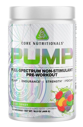 [BRSROZYQOAMGGHLK] Core Nutritionals Pump Full-Spectrum Non-Stimulant Pre-Workout, with N03T Nitrate, Peak02, Alpha GPC, for Maximum Pump, Strength, and Performance 20 Servings (Sour Candy)