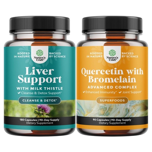 [BRSRECA7DIHAG2Y2] Bundle of Liver Cleanse Detox & Repair - Milk Thistle Dandelion Root Choline Beetroot Artichoke Extract and Pure Quercetin with Bromelain - Quercetin 500mg Capsules for Immune Support & Breathing