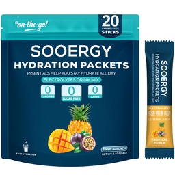 Electrolytes Powder Packets Sugar Free Hydration Packets, Liquid Daily IV Electrolyte Drink Mix for Rehydration with Electrolytes, Vitamins, 0 Calorie, Tropical Punch Flavor 20 Sticks