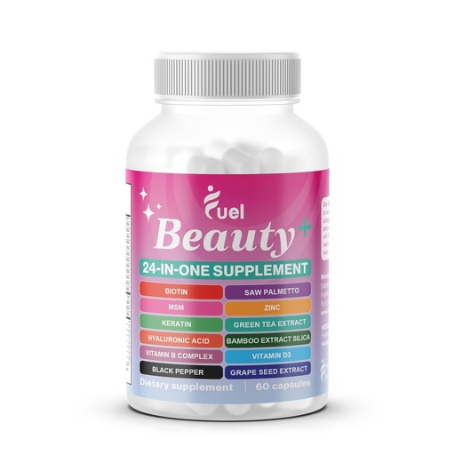 [BRSREAD7CJ4BOC32] Fuel Beauty+ 24-in-1 Hair, Skin & Nails Vitamins for Women – 5000mcg Biotin, Hyaluronic Acid & Saw Palmetto – Daily Multivitamin for Hair Growth, Nail Strength & Skin Glow – 60 Capsules