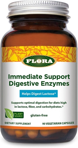 [BRSWIY3ZAYFRCCDC] Udo's Choice Flora - Immediate Support Digestive Enzymes - Supports Lactose Digestion, Bloating, Heartburn & Gas - Contains 7 Enzymes - Gluten-Free - 90 Vegetarian Capsules