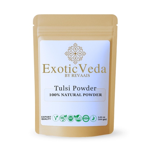 [BRSREHQYAAHQOE35] Tulsi Powder (Holy Basil) 100g (3.53oz) | 100% Pure & Natural | Non-GMO, Vegan, Gluten-Free | No Preservatives | Perfect for Teas, Smoothies, Juices, Cooking, Hair Masks & Skin Care