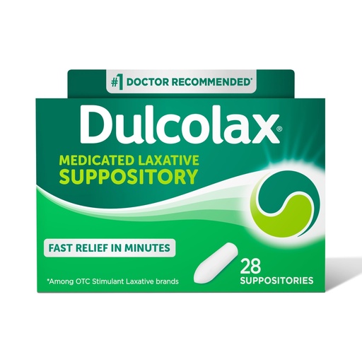 [BRSWIYTZOQCB2EA5] Dulcolax Stimulant Laxative Medicated Suppositories, Predictable & Effective Constipation Relief, Bisacodyl 10 mg, 28 Count, Stimulant Laxatives