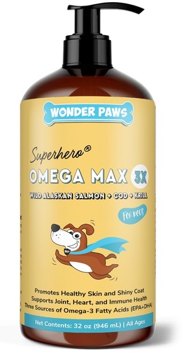 [BRSRAGDYBUNQKYL6] Wonder Paws Fish Oil for Dogs - Omega 3 for Dogs from Alaskan Salmon, Cod & Krill Oil - EPA DHA Fatty Acids - Less Shedding & Itching - Skin, Joint, Immune & Heart Health - Liquid Supplement (32 oz)