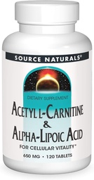 Source Naturals Acetyl L-Carnitine & Alpha-Lipoic Acid 650mg- 120 Tablets