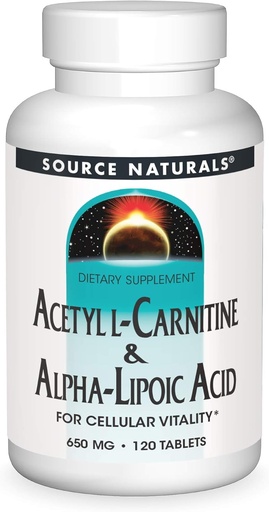 [BRSWIYQOAUNAECTO] Source Naturals Acetyl L-Carnitine & Alpha-Lipoic Acid 650mg- 120 Tablets