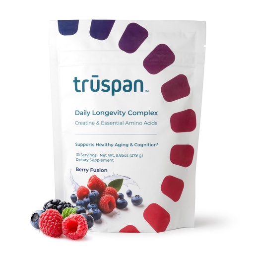 [BRSREGANC55BS3LP] TruSpan Creatine Powder with Amino Acids & Vitamins, Daily Longevity Complex, Sugar Free, 2.5g Creatine Monohydrate, Muscle Recovery, Energy & Brain Support, Berry Fusion Flavor, 30 Servings