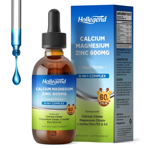 [BRSRAFABOB4AEFLO] Liquid Calcium Citrate Drops with L-Lysine 500mg, Magnesium & Zinc, Calcium Citrate 600mg Supplement with Vitamin D3 & K2 for Kids & Adults, 2 Fl Oz
