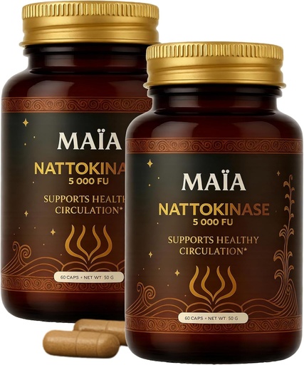 [BRSRGBQCOUJWG3IU] Maia Nattokinase Supplement, with 5000 FU, Supports Arterial Cleanliness and Heart Health, Promotes Healthy Circulation, Added Vitality and Wellness, Plant-Based Capsules, Zero Sugar, 60 Capsules (2)