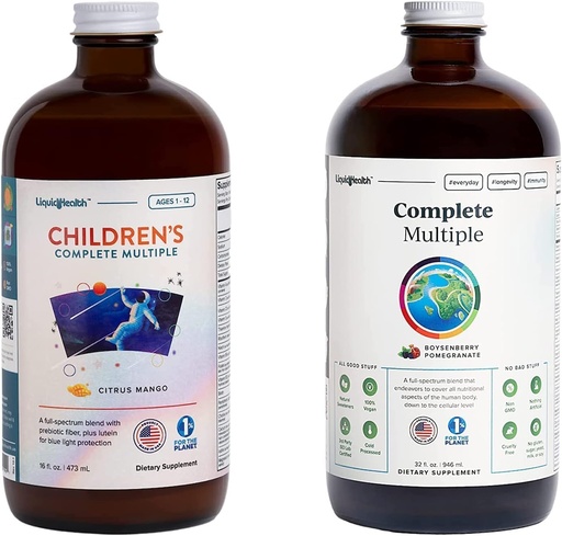 [BRSRM2YFB57WM233] LIQUIDHEALTH Adult Complete Multiple & Children's Complete Multiple Daily Liquid Multivitamin Bundle for Family - Support Overall Health, Boost Immune System - Made in USA, Whole Foods, Vegan, Non-GMO