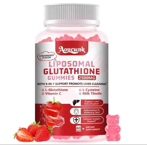 [BRSREFTRA5YWMDIV] 1 Pack 2500MG Liposomal Glutathione Gummies Supplement - Support Skin & Liver Function, 98% Bioavailability, with L-Glutathione & Milk Thistle to Support Antioxidant & Enhance Immunity