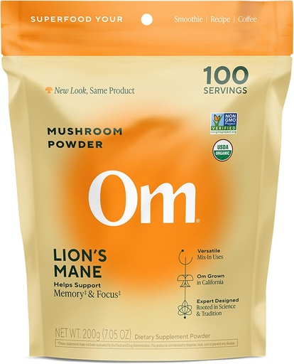 [BRSW2FANPMFGK33P] Om Lion's Mane Seenepulber - Orgaaniline Seenelisand ja Nootroopne - Mälu, fookuse ja närvide tervis, 7.05 oz (100 Servings)