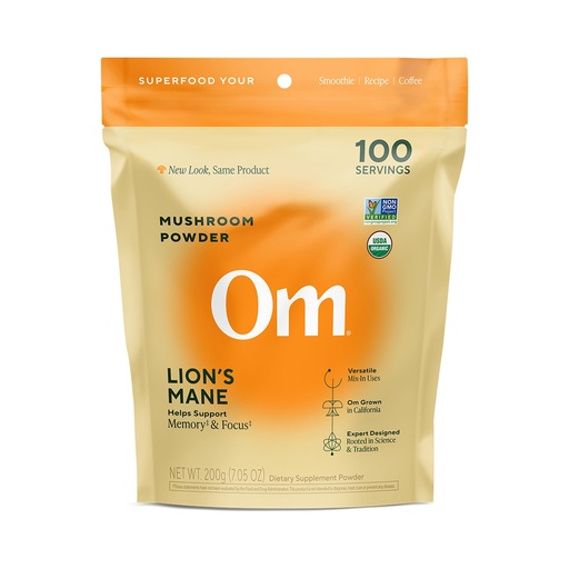 [BRSW2FANPMFGK33P] Om Lion’s Mane Mushroom Powder - Organic Mushroom Supplement and Nootropic - Support Memory, Focus and Nerve Health, 7.05 oz (100 Servings)​