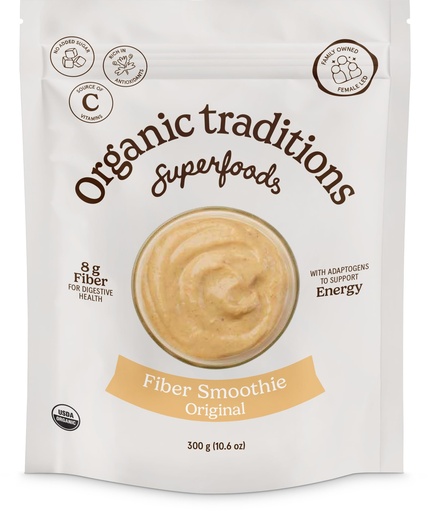 [BRSREAQCOEARACLH] Organic Traditions Fiber Smoothie Original, Prebiotic Supplement with Chia, Flax, Chia, Flax, Psyllium, Acacia, Vitamin C and Superfood Blend, High Fiber Supplement for Digestive Health, 300g / 10.6oz