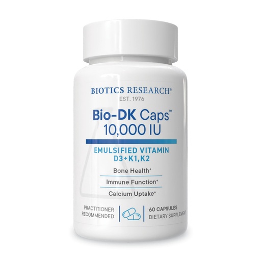 [BRSRGBLYOEFRSHQ4] BIOTICS RESEARCH Bio-DK Caps™ — 10,000 IU Emulsified Vitamin D3 with K1, K2 (MK-7 + MK-4), 200%+ Bioavailability, Lymphatic Absorption, Supports Bone & Heart Health, 90 Capsules