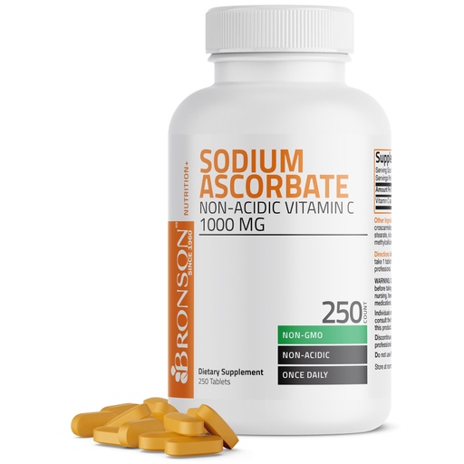 [BRSWIYT7DEDREDLA] Bronson Sodium Ascorbate Non Acidic Vitamin C 1000 Mg Tablets - Gentle On The Stomach - Immune System Booster - Powerful Antioxidant - Non GMO Vitamin C Supplement, 250 Count
