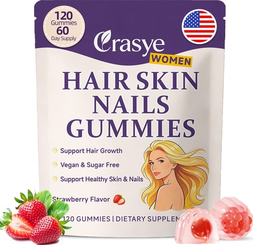 [BRSRG2QDCB6W2G37] Hair Skin and Nails Gummies - Hair Growth Multivitamin Biotin Gummies with Collagen and Keratin for Women Vegan Sugar Free Strawberry Flavor 120 Count