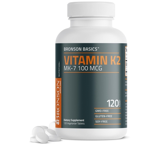 [BRSRMGIFCN4BYC3U] Bronson Vitamin K2 MK-7 100 MCG, K2 as MK7 Menaquinone, Bone Support Non-GMO, 120 Tablets