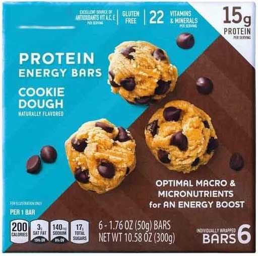 [BRSREZ35CMMAIFL3] Cookie Dough Protein Bar, Gluten Free High Energy Meal Keto Friendly Food Treat, Low Carb Sugar Snack, 10.58 oz Elevation Box