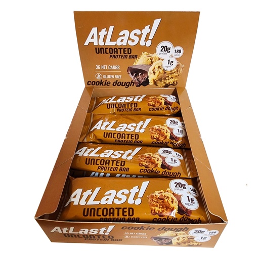 [BRSRABQTCAHBU336] AtLast! Nutrition Cookie Dough Protein Bars, 20g Protein, 1g Sugar, 3g Net Carb, Gluten Free, Keto Friendy, 12 Count