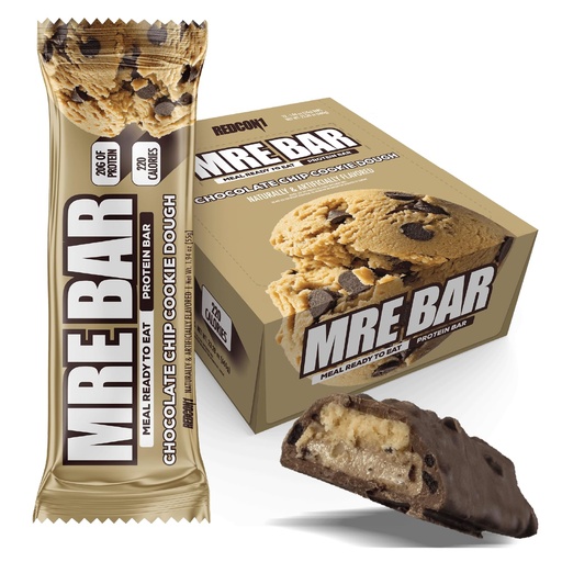 [BRSRGFAQAEFWCCTX] REDCON1 MRE Chocolate Chip Cookie Dough Protein Bars - 12 Count Snack Bars for Breakfast or Post-Workout