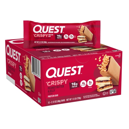 [BRSREFTYBVYBGF3U] Quest Nutrition Crispy Peanut Butter & Jelly 16g Protein Bar, 2g Sugar, 4g Net Carbs, Gluten Free Snack, Keto Friendly, 12 Count