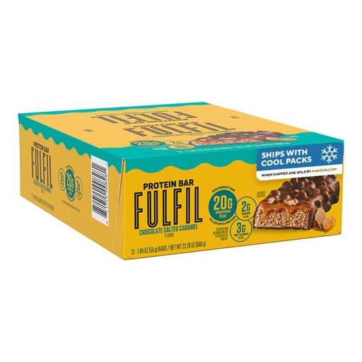 [BRSRAHA5DEBAECA6] FULFIL Protein Bars, Chocolate Salted Caramel Flavored, Gluten Free with 20g Protein, Pantry Staples, 12 Count