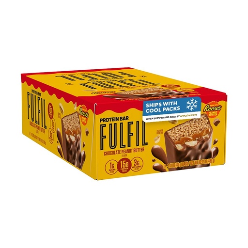 [BRSRAHA7OIHR6YLH] FULFIL Chocolate Peanut Butter Flavored Protein Bar Made with REESE's Peanut Butter, Gluten Free with 15g Protein, Pantry Staples, 12 Count