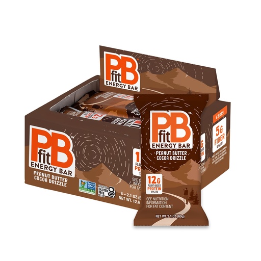 [BRSREBQ5BV4AOCLZ] PBfit Peanut Butter Cocoa Drizzle Energy Bars, 12g Protein, 5g Fiber, Gluten Free, Vegan, Plant-Based, Non-GMO, 2.1 Oz (Pack of 6)