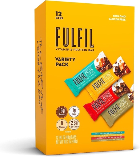 [BRSW2CAEDEMWKGYU] FULFIL Protein Snack Bars, Best Sellers Variety Pack, Gluten Free with 15g Protein, Pantry Staples, 12 Count