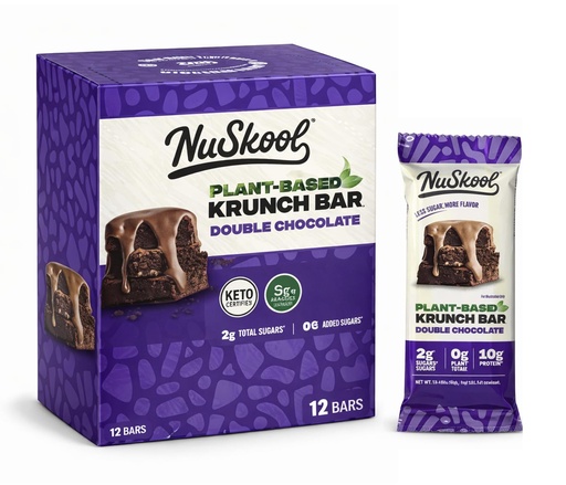 [BRSRMBQCOUDQAYDA] NuSkool Snacks Double Chocolate Keto Friendly Protein Krunch Bars (12 Pack) - 7g Fiber, 10g Clean Plant-Based Protein, 3g Net Carbs - Gluten-Free, Non-GMO, Vegan, Low Carb Keto Healthy Breakfast Snack