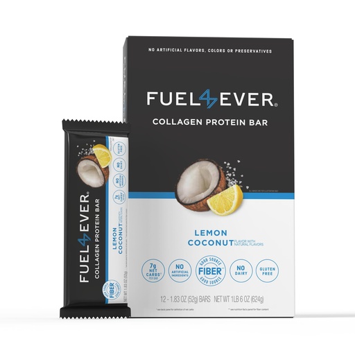 [BRSROGTQOYJRM3QU] Fuel 4 Ever Collagen Protein Bars | 15G Protein, Gluten Free, Dairy Free, No Stevia or Artificial Ingredients Added, Sweetened with Honey | Lemon Coconut Flavor (Box of 12)
