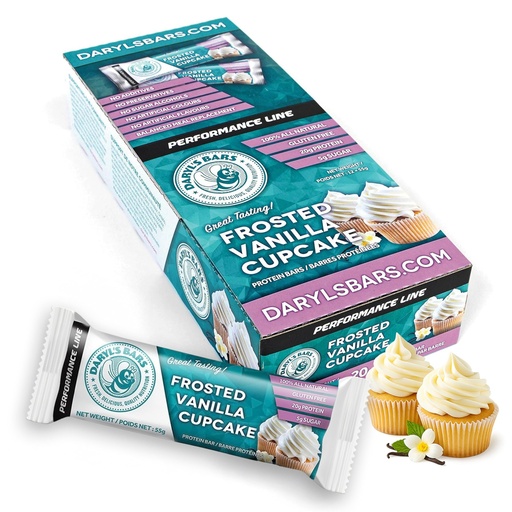 [BRSWGADYDF7QYYA4] Daryl's Bars, Frosted Vanilla Cupcake On the Go Whey Protein Bars, Gluten Free, 20gr of Protein Snack, Meal Replacement, Pack of 1