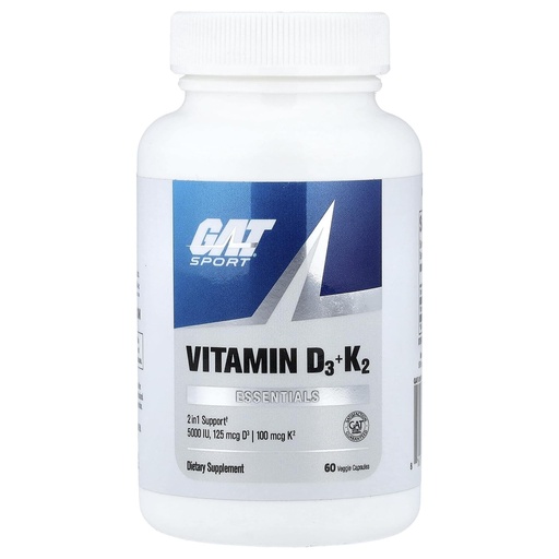[BRSREZTRCIHGE2TU] GAT SPORT Vitamin D3 K2, 5000 IU (125 mcg) Vitamin D, 60 Day Supply, Dietary Supplement for Bone, Teeth, Muscle and Immune Health Support, 60 Veggie Caps