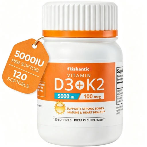 [BRSRGFILOQBWE3L5] Vitamin D3 K2 5000IU 100mcg MK-7 — Multi-Supplement for Bone, Immune & Heart Health Support, Gluten Free Non-GMO Keto-Friendly Softgels, 120 Count (4-Month Supply)