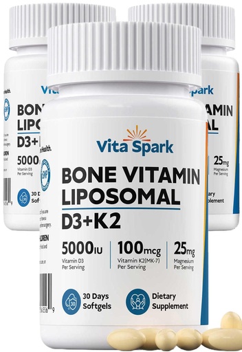 [BRSREYLROQHQGE32] Vitamin D3 K2 - Liposomal Bone Vitamins Supplement, 5000IU D3, 100mcg K2 MK7 & Magnesium for Women and Men | Supports Bone, Teeth, Heart, Immune and Vascular Health*, 90 Days Mini Softgels