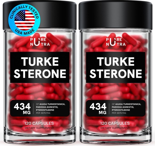 [BRSRAGDQBYHA43DX] Organic Turkesterone Supplement for Men - Muscle Recovery & Growth with Organic Fadogia Agrestis, Pterostilbene, Ajuga Turkestanica | Complexed Turkesterone Powder | 2 Packs