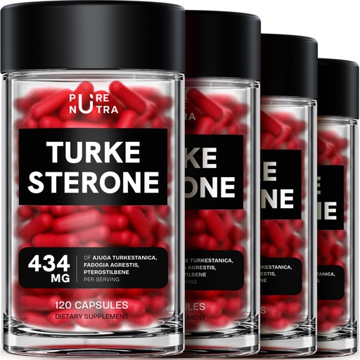 [BRSRAGDQBUFRGET3] Organic Turkesterone Supplement for Men - Muscle Recovery & Growth with Organic Fadogia Agrestis, Pterostilbene, Ajuga Turkestanica | Complexed Turkesterone Powder | 480 Servings - 4 Packs