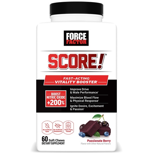 [BRSREZIDOIIBUH3F] Force Factor Score! Nitric Oxide Supplement for Men with 1,500mg L-Citrulline, Fast Acting Male Vitality Booster for Drive, Desire, and Excitement, Passionate Berry Flavor, 60 Soft Chews